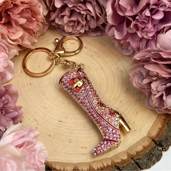 Pink and Red Crystal High Heel Boot Keychain Charm - Picture 3 of 14